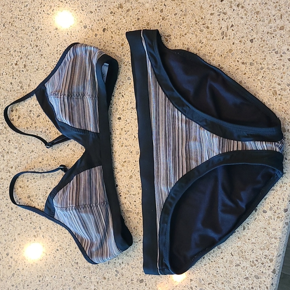 Women's size Medium Altheta black with stripes bikini